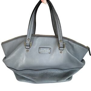 Kate Spade Light Blue Pebbled Leather Slouchy Zip-Top Satchel Purse, Pre-Loved